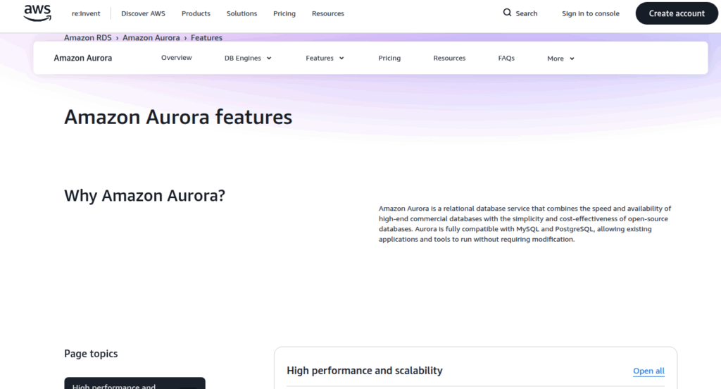 클라우드 DB, Amazon Aurora, high performance,